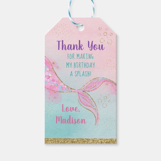 Mermaid Pink Gold Birthday Cadeaulabel (Voorkant)