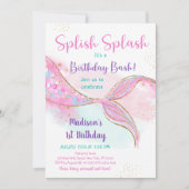 Mermaid Pink Gold Birthday Kaart (Voorkant)