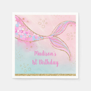 Mermaid Pink Gold Birthday Servet
