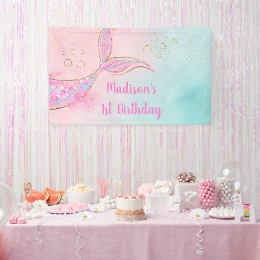 Mermaid Pink Gold Birthday Spandoek (Feest)