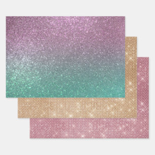 Mermaid Pink Green Sparkly Glitter Ombre Inpakpapier Vel