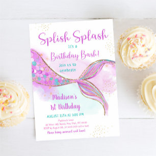 Mermaid Pink Paars Birthday Kaart