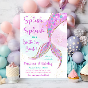 Mermaid Pink Paars Birthday Kaart