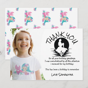 Mermaid Pink Paars Birthday Party Dank je Kaart