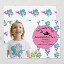 Mermaid Pink Paars Birthday Party Invitation