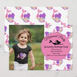 Mermaid Pink Paars Birthday Party Invitation Kaart