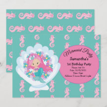 Mermaid Pink Paars Birthday Party Invitation