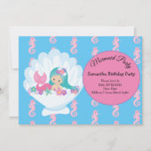 Mermaid Pink Paars Birthday Party Invitation Kaart (Voorkant)