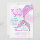 Mermaid Pink Paars Gold Waterverf Birthday Kaart (Voorkant)