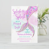 Mermaid Pink Paars Gold Waterverf Birthday Kaart (Staand voorkant)