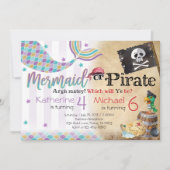 Mermaid Pirate Anniversaire Fête Invitation Frères (Devant)