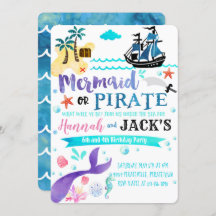 Mermaid Pirate Anniversaire Invitation Party Dual