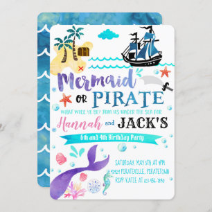 Mermaid Pirate Anniversaire Invitation Party Dual