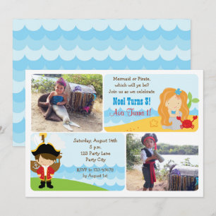 Mermaid Pirate Anniversaire Invitations avec photo