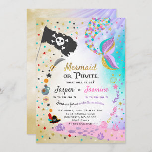 Mermaid Pirate Birthday Invitation Siblings Party Kaart