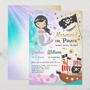 Mermaid Pirate Birthday Invitation Siblings Party Kaart