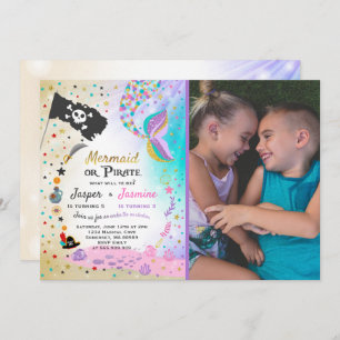 Mermaid Pirate Birthday Invitation Siblings Party Kaart