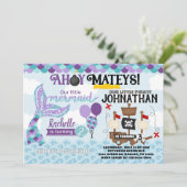 Mermaid Pirate Birthday Party Invitation Kaart (Staand voorkant)