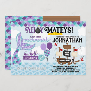 Mermaid Pirate Birthday Party Invitation Kaart