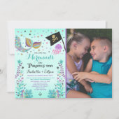Mermaid & Pirate Birthday Sibling Boy Girl Invite Kaart (Voorkant)