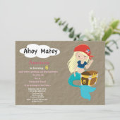 Mermaid Pirate Treasure Hunt Birthday Invitation Kaart (Staand voorkant)