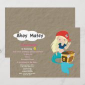 Mermaid Pirate Treasure Hunt Birthday Invitation Kaart (Voorkant / Achterkant)