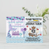 Mermaid Pirate verjaardagsfeestje uitnodiging (Staand voorkant)