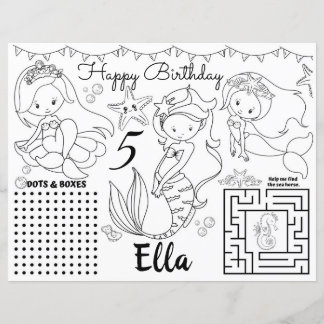 Mermaid Placemats, Mermaid activity Colour sheet