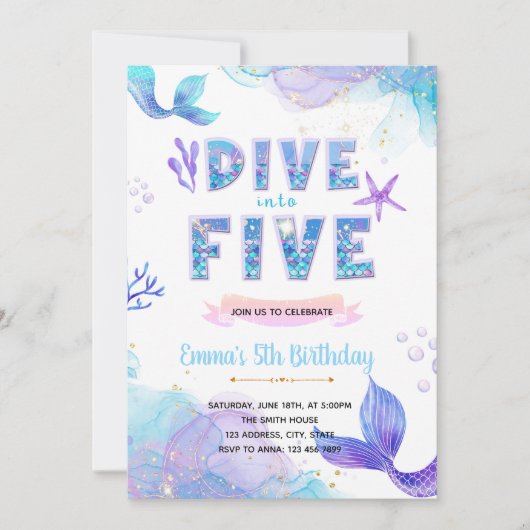 Mermaid Plongez dans cinq mermaid pool invitation (Devant)