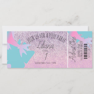 Mermaid Pool Faux Glitter Birthday Ticket Party Kaart