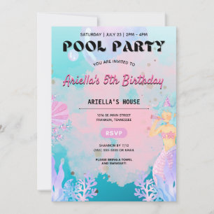Mermaid Pool Party Fille Anniversaire Invitation