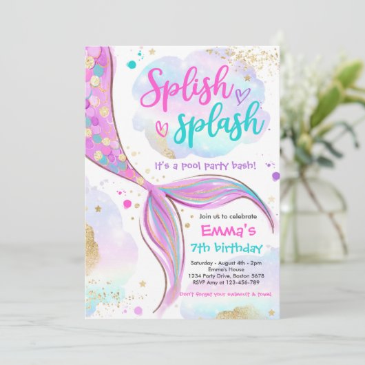 Mermaid Pool Party Pink Mermaid under Zee Kaart (Staand voorkant)