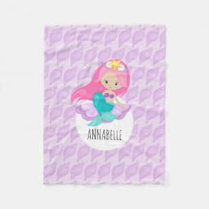 Mermaid Princess Girl Kinder Cute Paars Seashell Fleece Deken