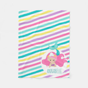 Mermaid Princess Kinder roze Paarse blauwe strepen Fleece Deken