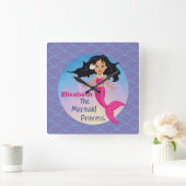 Mermaid princess onder het zee is roze vierkante klok (Huis)