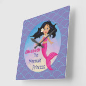 Mermaid princess onder het zee is roze vierkante klok (Hoek)