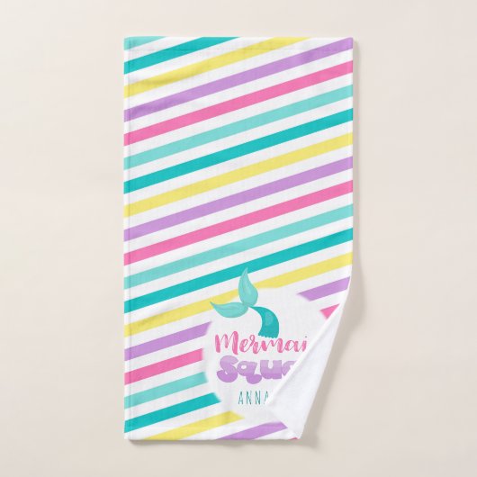 Mermaid Princess Squad rose Bleu Jaune rayures (Serviette à main)