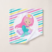 Mermaid Princess Squad rose Bleu Jaune rayures (Gant de toilette)