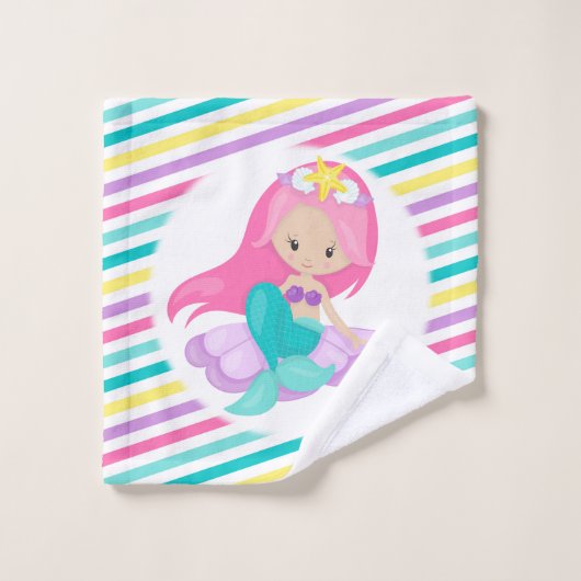Mermaid Princess Squad rose Bleu Jaune rayures (Gant de toilette)