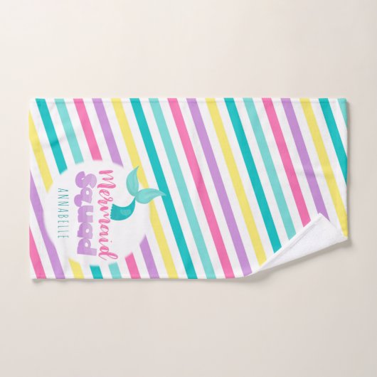 Mermaid Princess Squad rose Bleu Jaune rayures (Serviette à main)