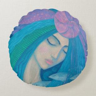 Mermaid Princess, underwater Fantasy, roze blauw Rond Kussen