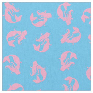 Mermaid Print Fabric Roze en Licht Blauw Stof
