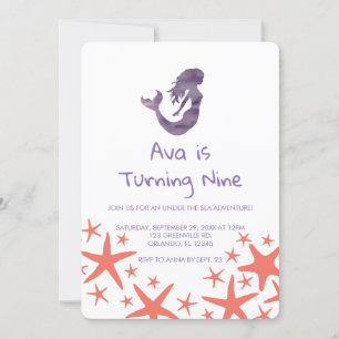 Mermaid Purple Starfish Invitation Anniversaire