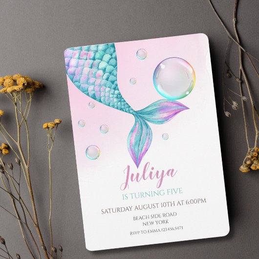 Mermaid Queue avec bulles Anniversaire Invitation