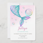Mermaid Queue avec bulles Anniversaire Invitation (Devant)