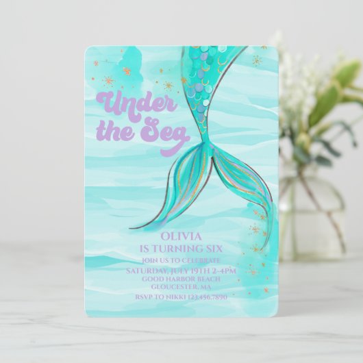 Mermaid Queue sous la mer Invitation d'anniversair (Debout devant)