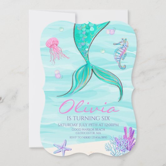 Mermaid Queue sous la mer Invitation d'anniversair (Devant)