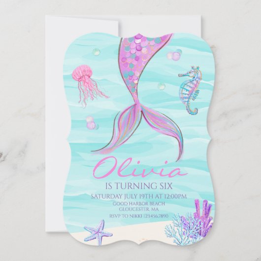 Mermaid Queue sous la mer Invitation d'anniversair (Devant)