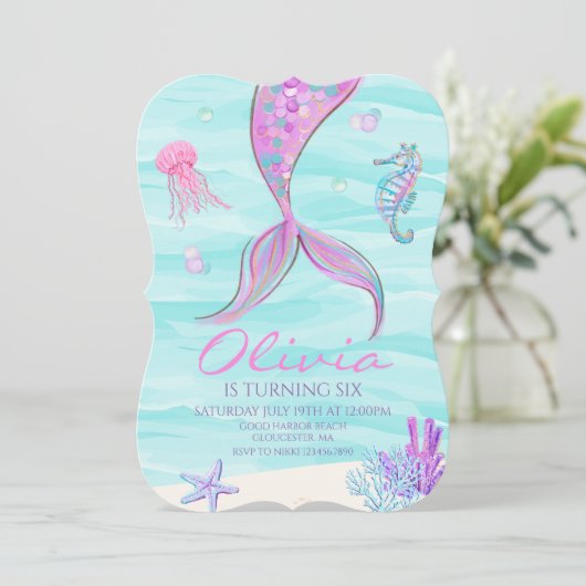 Mermaid Queue sous la mer Invitation d'anniversair (Debout devant)