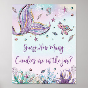 Mermaid raad hoeveel Snoepjes Baby shower ondertek Poster